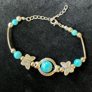 Turquoise and Silver Butterfly Bracelet